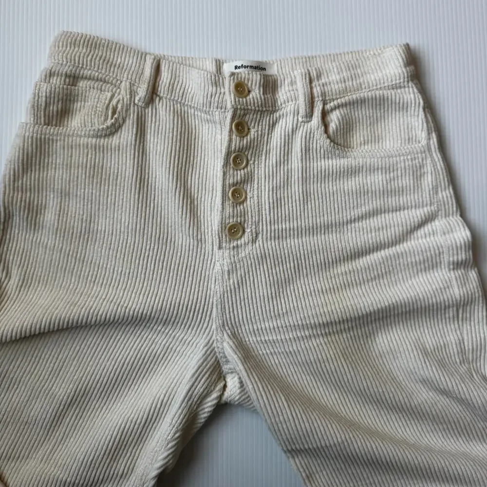 Reformation Cynthia Corduroy Pants 28 Cream Straight Cozy Nostalgic Retro Ivy - Picture 8 of 16
